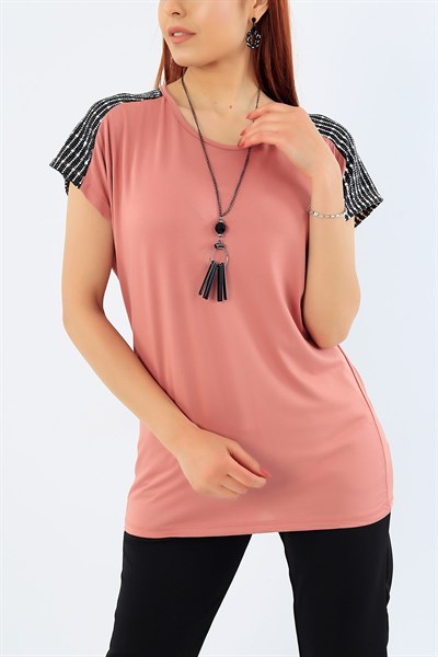 Pul İşlemeli Gül Kurusu Bluz 31838