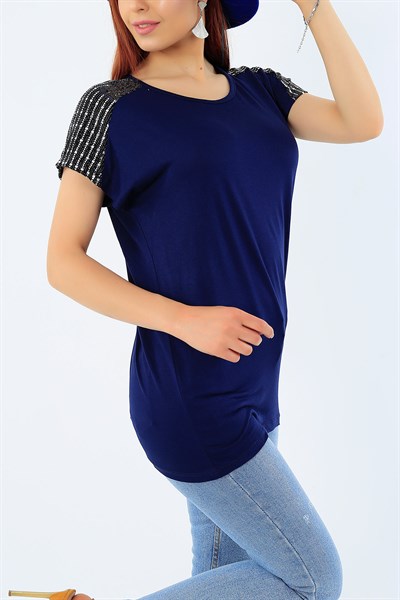 Pul İşlemeli Lacivert Bluz 31842