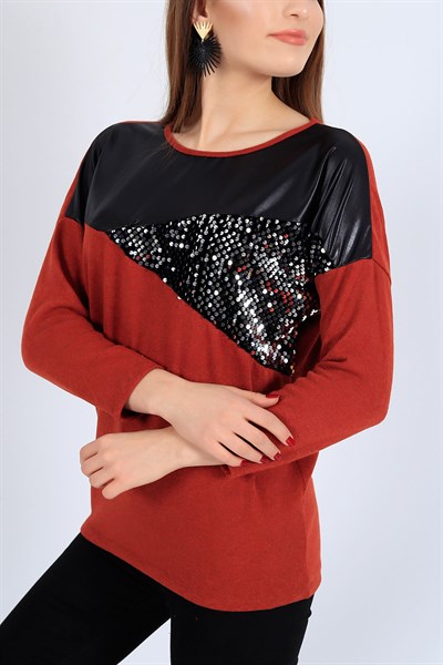 Pul İşlemeli Likralı Kiremit Bluz 25886B