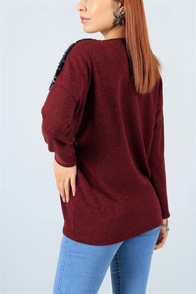 Pul Payet Detay Bordo Triko Kazak 22653B