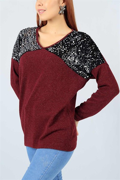 Pul Payet Detay Bordo Triko Kazak 22653B