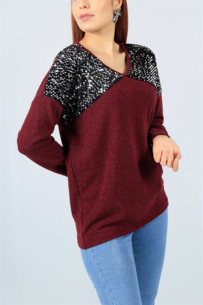 Pul Payet Detay Bordo Triko Kazak 22653B