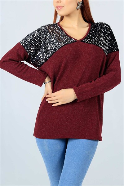 Pul Payet Detay Bordo Triko Kazak 22653B