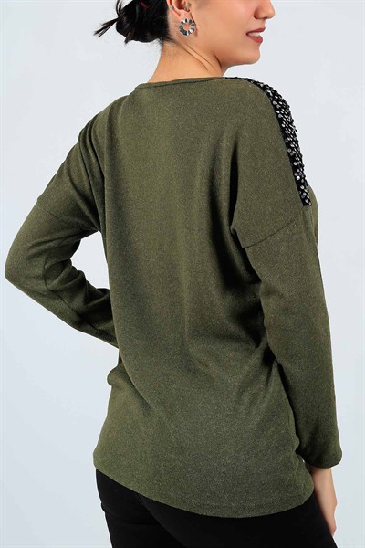 Pul Payet Detay Haki Triko Kazak 22651B