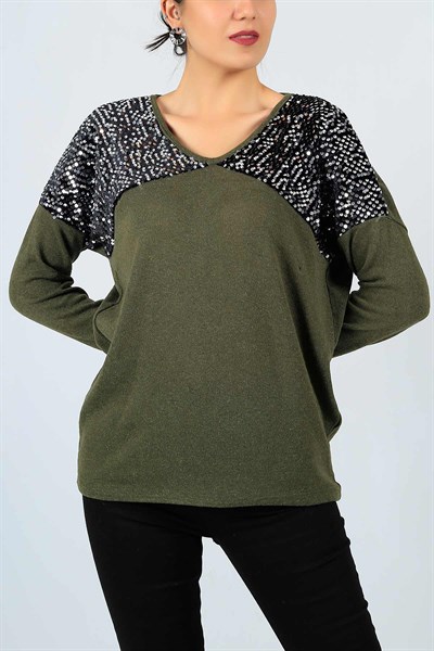 Pul Payet Detay Haki Triko Kazak 22651B