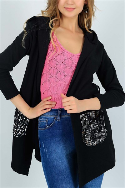 Pul Payet Detay Siyah Hırka 23987B