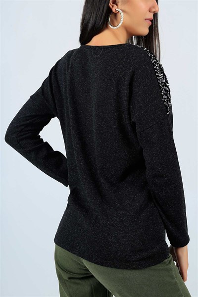 Pul Payet Detay Siyah Triko Kazak 22649B