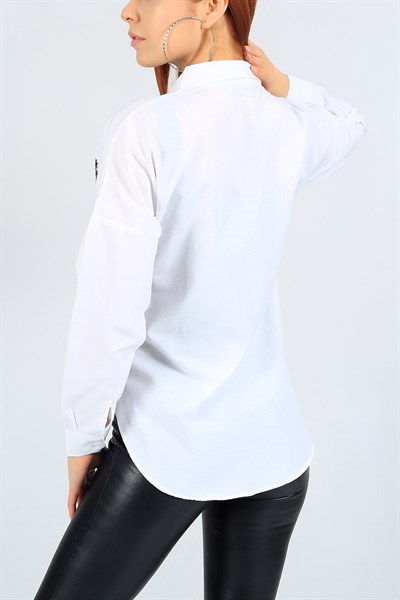 Pul Payet Tasarımlı Beyaz Bayan Gömlek 23405B