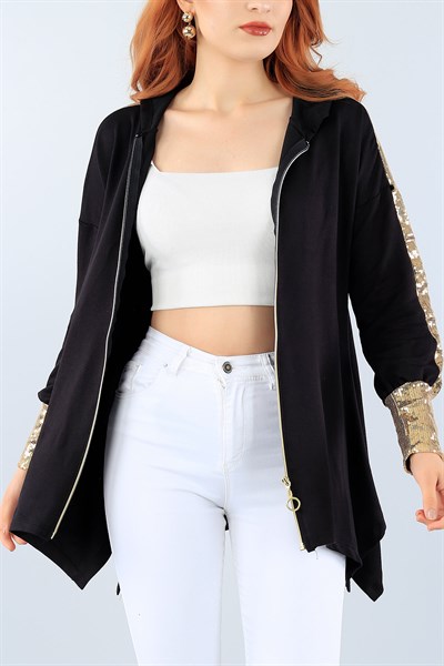 Pul Payet Tasarımlı Siyah Bayan Ceket 38747