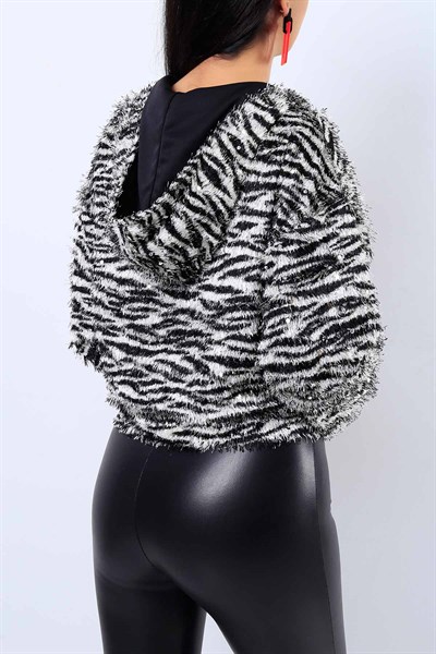 Pullu Sakallı Zebra Desen Bayan Ceket 19835B