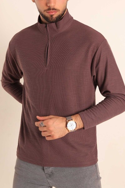 Relaxed Fit Balıkçı Yaka Fermuarlı Erkek Sweat 201316