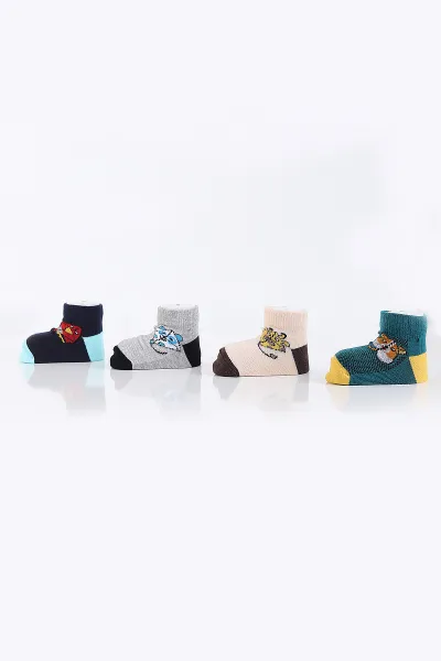Renkli (0-4 Yaş) Dörtlü Desenli Çocuk Çorap 276487