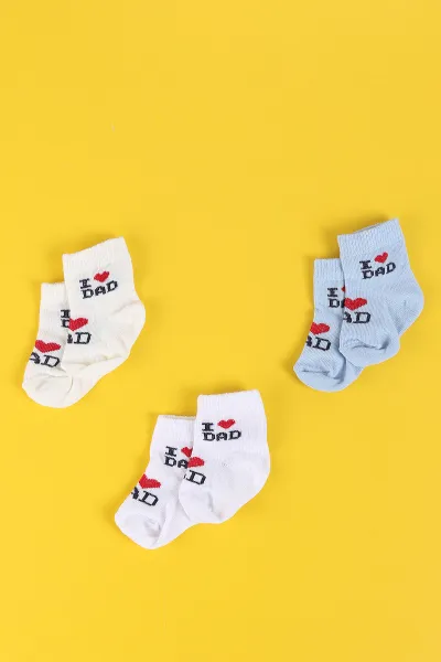 Renkli (0-6 Ay) I Dad Desenli Bebe Üçlü Çorap Set 258107