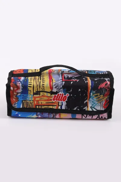 Renkli 10x25 Cm Stilo Kumaş Desenli 4 Gözlü Çantalı Kalem Kutu 441705