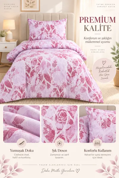 Renkli 160x220 Cm Bella Home Tek Kişilik Lastikli Çarşaf Nevresim Takımı 491129