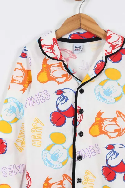Renkli (3-8 Yaş) Happy Times Baskılı Ön Düğmeli Kız Çocuk Pijama Takım 337885