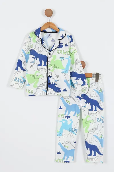 Renkli (3-8 Yaş)Alfabe  Baskılı Ön Düğmeli Erkek Çocuk Pijama Takım 337874