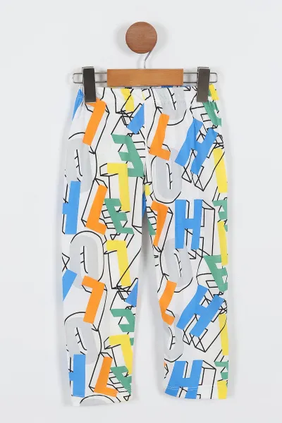 Renkli (3-8 Yaş)Alfabe  Baskılı Ön Düğmeli Erkek Çocuk Pijama Takım 337874