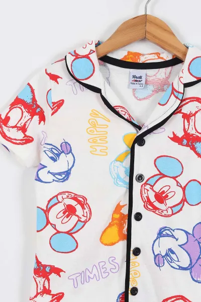 Renkli  (3-8 Yaş)Happy Times  Baskılı Ön Düğmeli Kısa Kol  Kız Çocuk Pijama Takım 337880