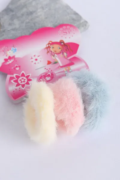 Renkli 3'lü Küçük Boy Peluş Lastik Toka 317397