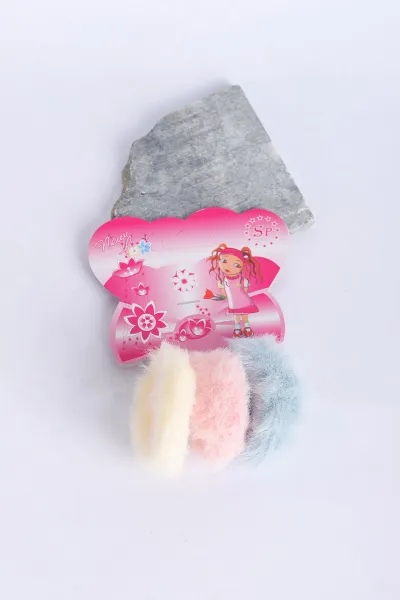 Renkli 3'lü Küçük Boy Peluş Lastik Toka 317397