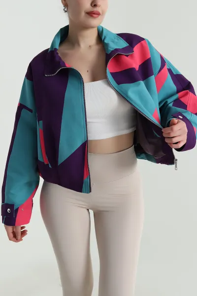 Renkli 80ler Retro Bomber Kadın Mont 497009