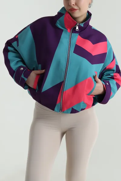 Renkli 80ler Retro Bomber Kadın Mont 497009