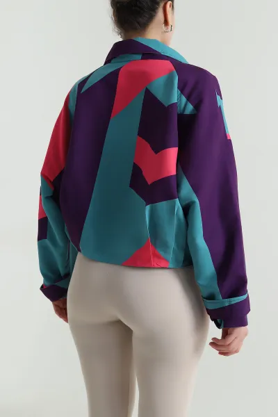 Renkli 80ler Retro Bomber Kadın Mont 497009