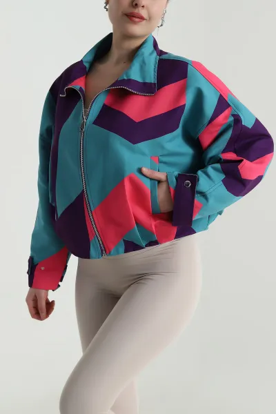 Renkli 80ler Retro Bomber Kadın Mont 497009