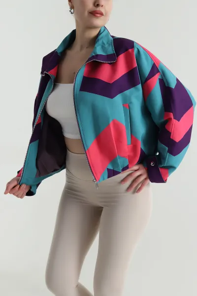 Renkli 80ler Retro Bomber Kadın Mont 497009