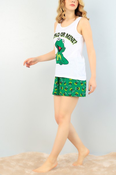 Renkli Baskılı Bayan Şort Atlet Pijama Takımı 64298
