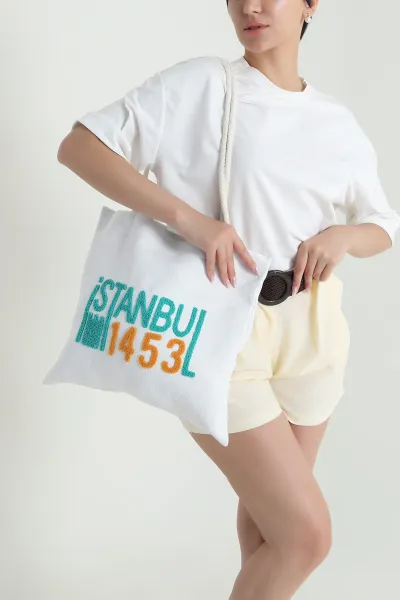 Renkli Baskılı Kadın Plaj Çantası 463697