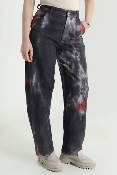 Renkli Batik Boyfriend Kadın Kot Pantolon 456056