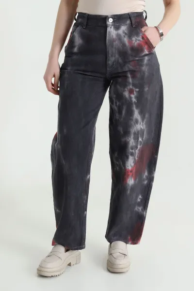 Renkli Batik Boyfriend Kadın Kot Pantolon 456056