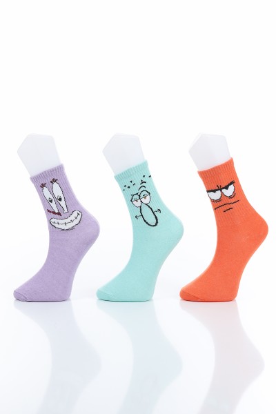 Renkli Bayan Üçlü Soket Çorap 154701