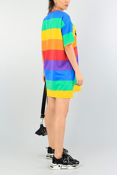 Renkli Çizgili Baskı Detay Elbise 59052
