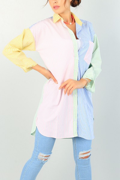 Renkli Çizgili Poplin Gömlek Tunik 72460