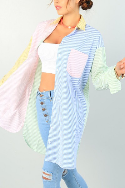Renkli Çizgili Poplin Gömlek Tunik 72460