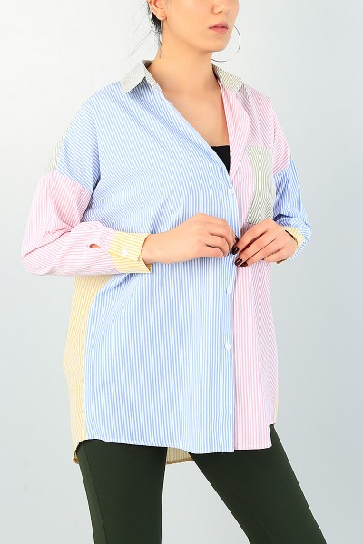 Renkli Çizgili Tasarım Bayan Gömlek 63250