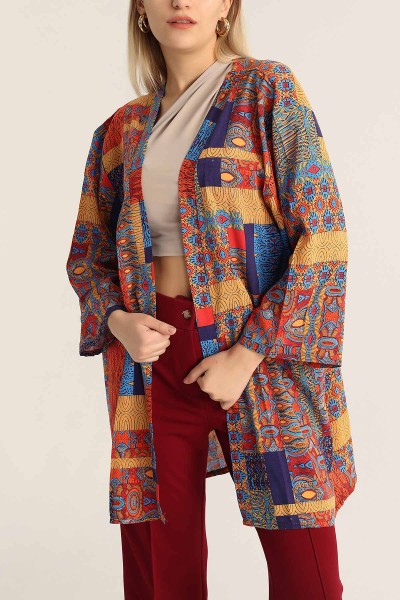 Renkli Desenli Dokuma Viskon Kimono 173412