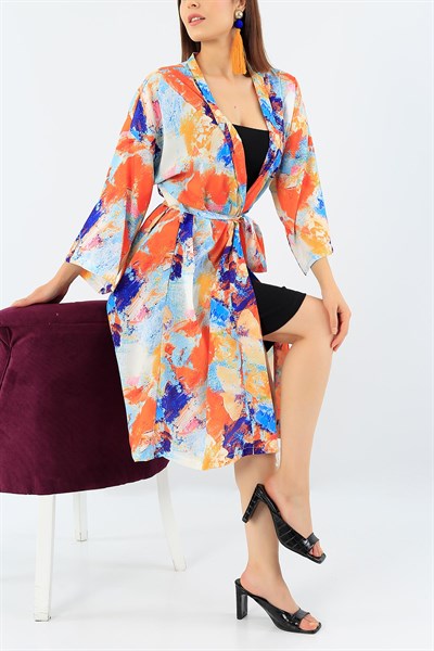 Renkli Desenli Moos Crep Kimono 37235