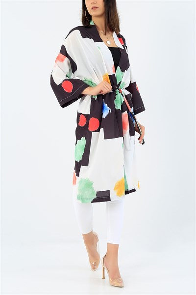 Renkli Desenli Moos Crep Kimono 37237