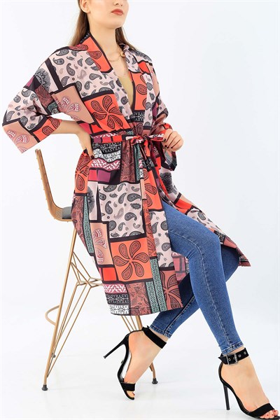 Renkli Desenli Moos Crep Kimono 37239
