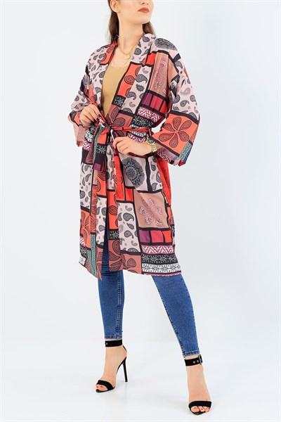 Renkli Desenli Moos Crep Kimono 37239