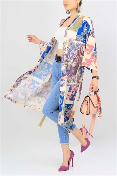 Renkli Desenli Moos Crep Kimono 38208