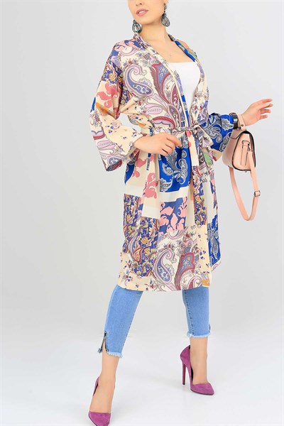 Renkli Desenli Moos Crep Kimono 38208
