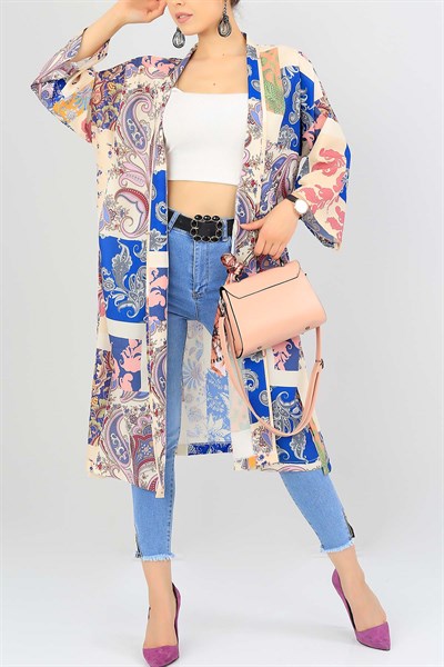Renkli Desenli Moos Crep Kimono 38208