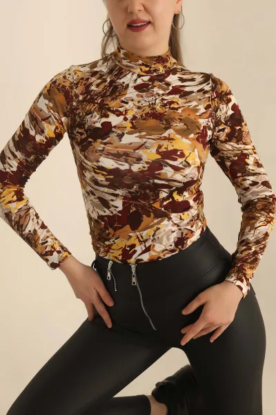 Renkli Dik Yaka Viskon Bluz 236497