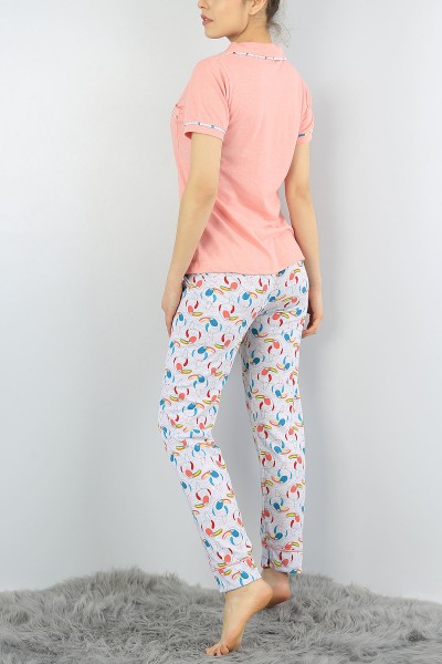 Renkli Düğmeli Baskılı Bayan Pijama Takımı 55001