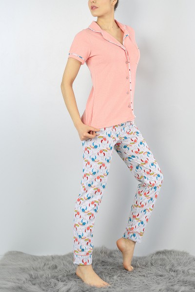 Renkli Düğmeli Baskılı Bayan Pijama Takımı 55001